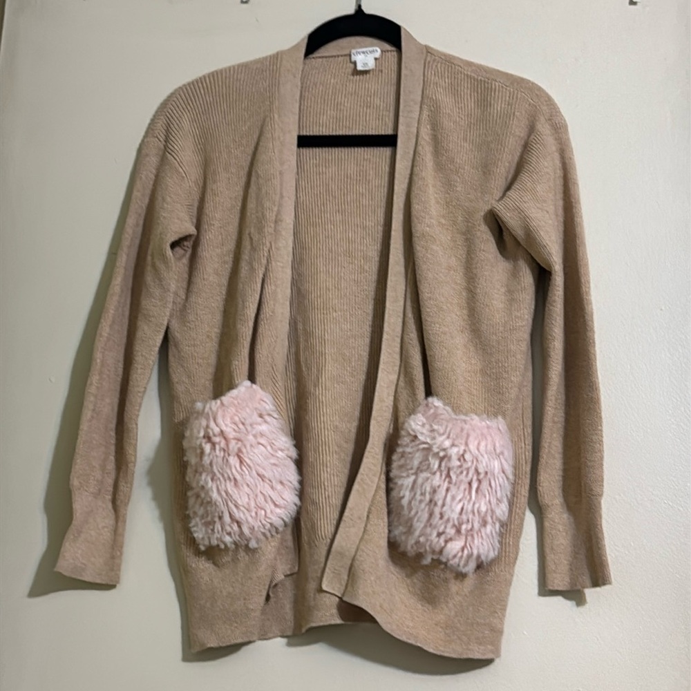 Crewcuts girls cardigan with faux fur pockets